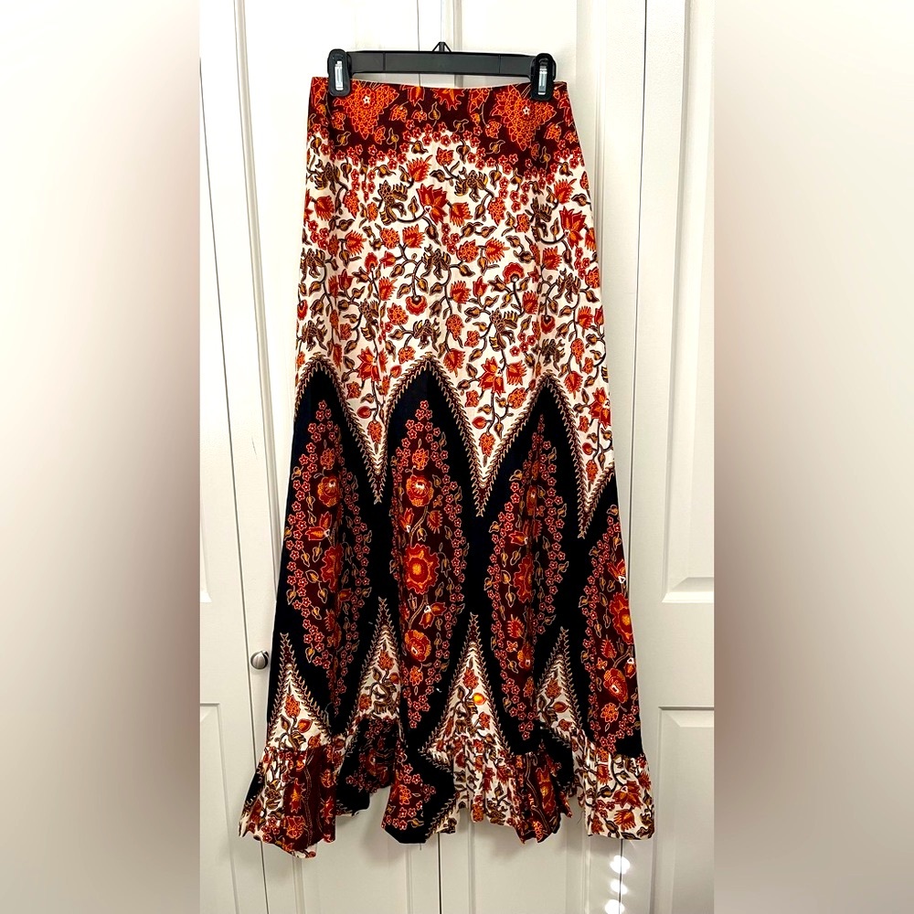 Vintage Ruffle Maxi Skirt by Twiga Original Bou Boudima 1970's Orange